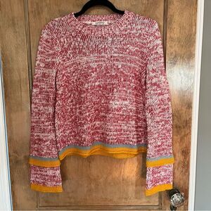 Glamorous Super Cute Heathered Wool Blend Sweater With Teal and Yellow Trim.